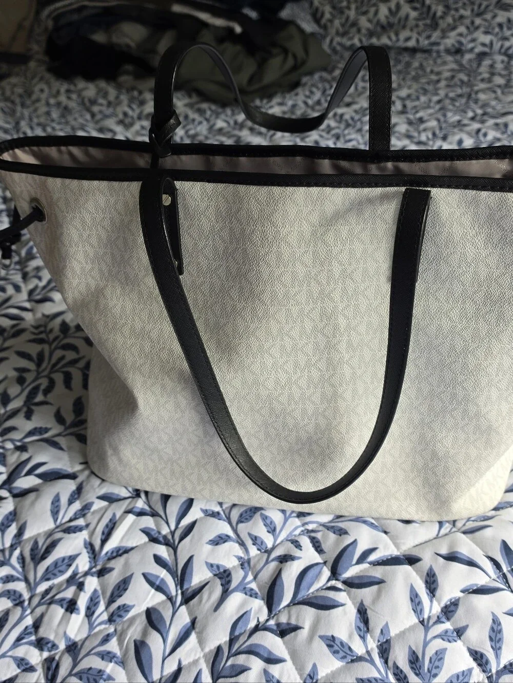Michael Kors Cream Tote with Brown and Tan Center Stripe dust bag included